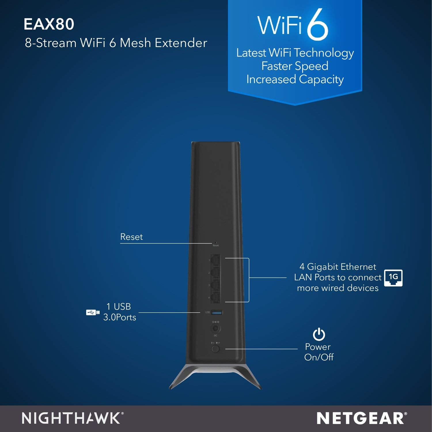 Netgear AX6000 WiFi Mesh Extender (EAX80) Nighthawk® AX8 WiFi Mesh Extender Netgear AX6000 WiFi Mesh Extender (EAX80) Nighthawk® AX8 WiFi Mesh Extender